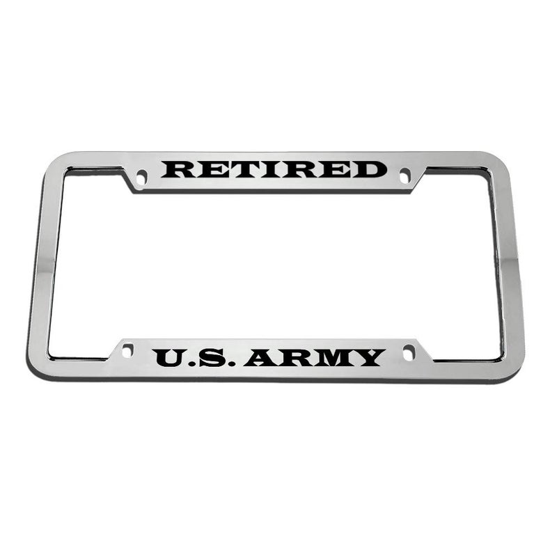 Speedy Pros Retired U.S. Army Zinc Metal License Plate Frame Car Auto Tag Holder Chrome 4 Holes - Image 1